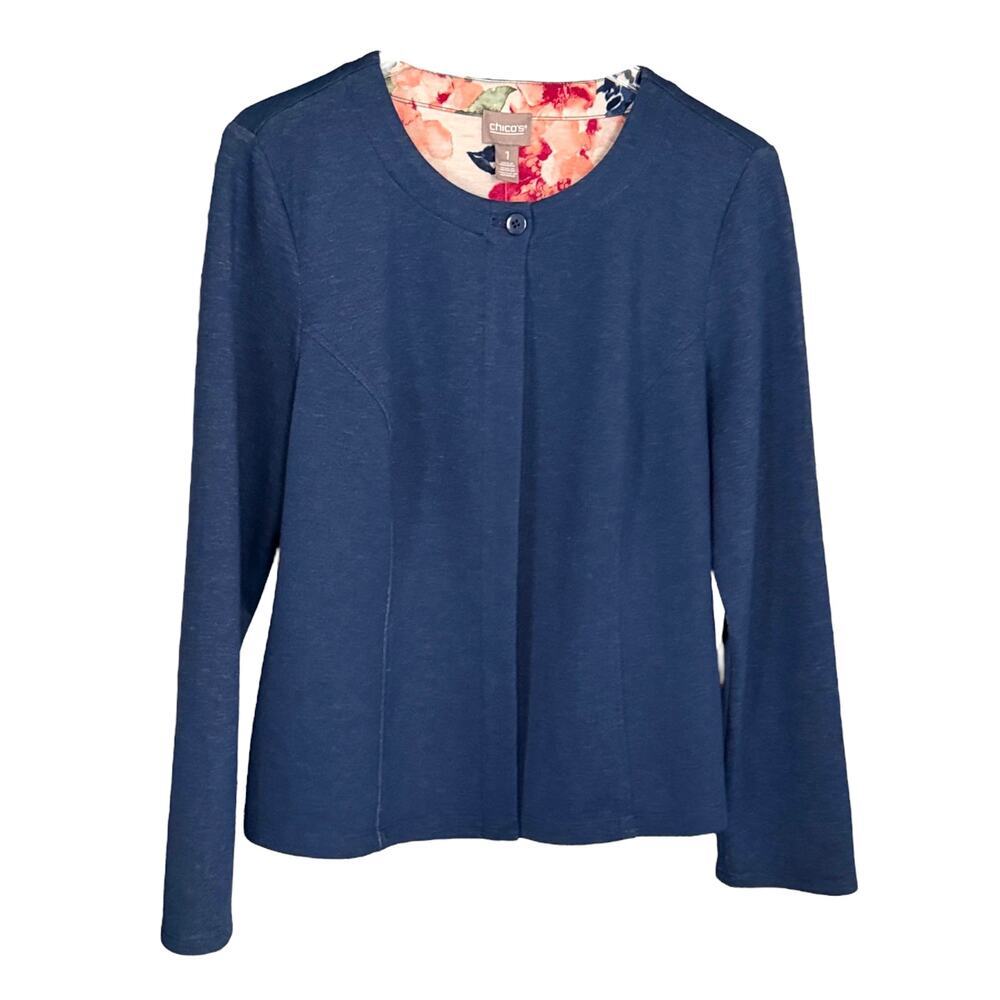 Chico's Ponte Soft Crossover Solid Indigo Reversible Jacket 8